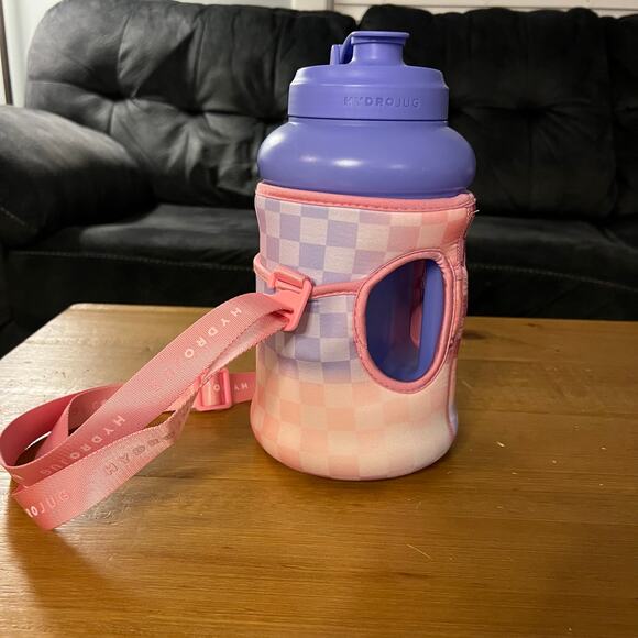 HydroJug with Pink Gingham Sleeve and Purple Lid - Picture 2 of 11